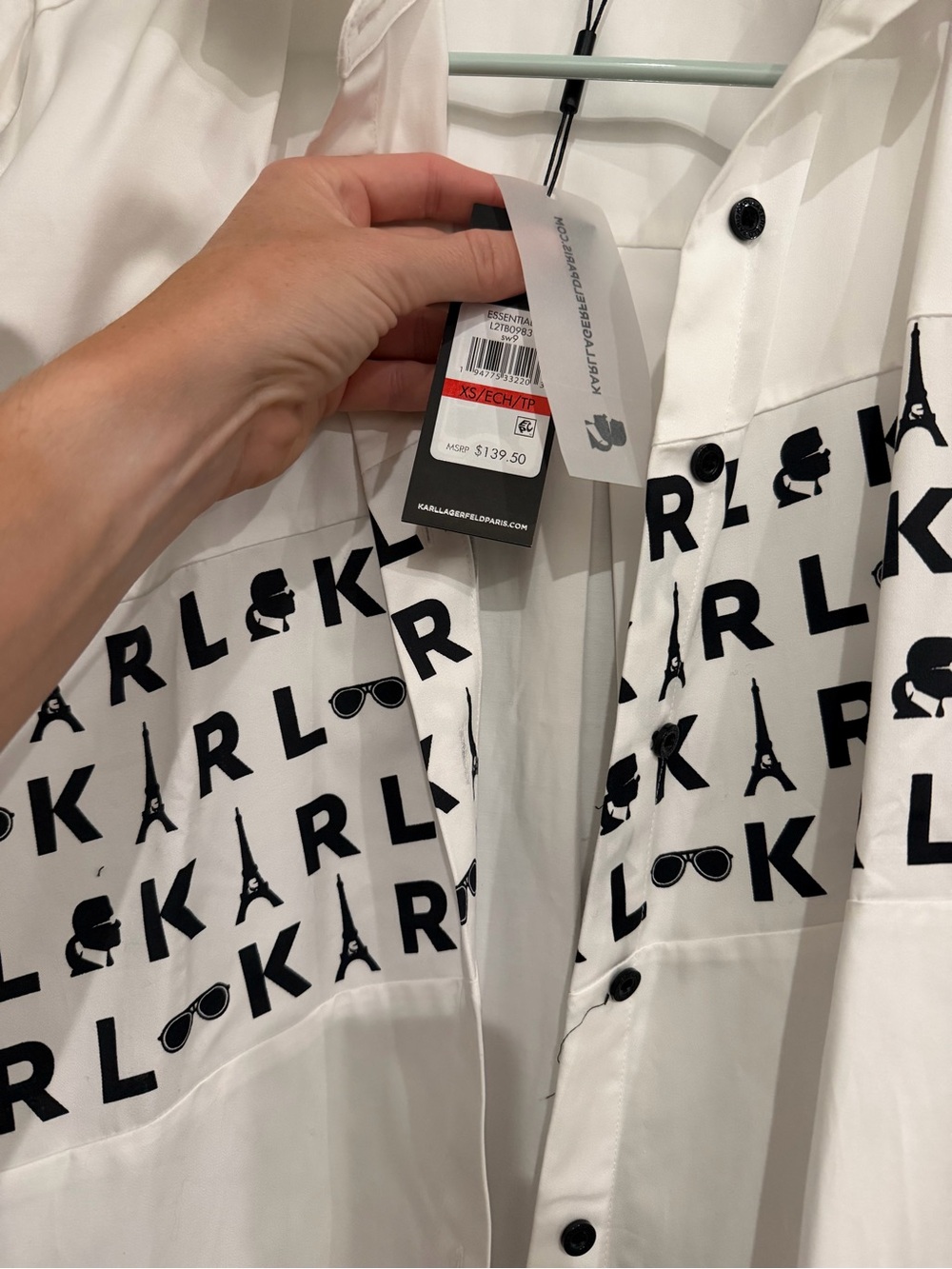 Karl Lagerfeld White Button-Front Logo Print Shirt Dress